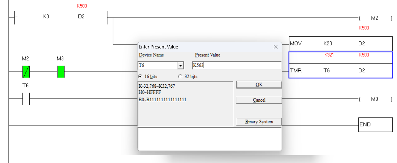 set preset value of timer by data register in Delta plc